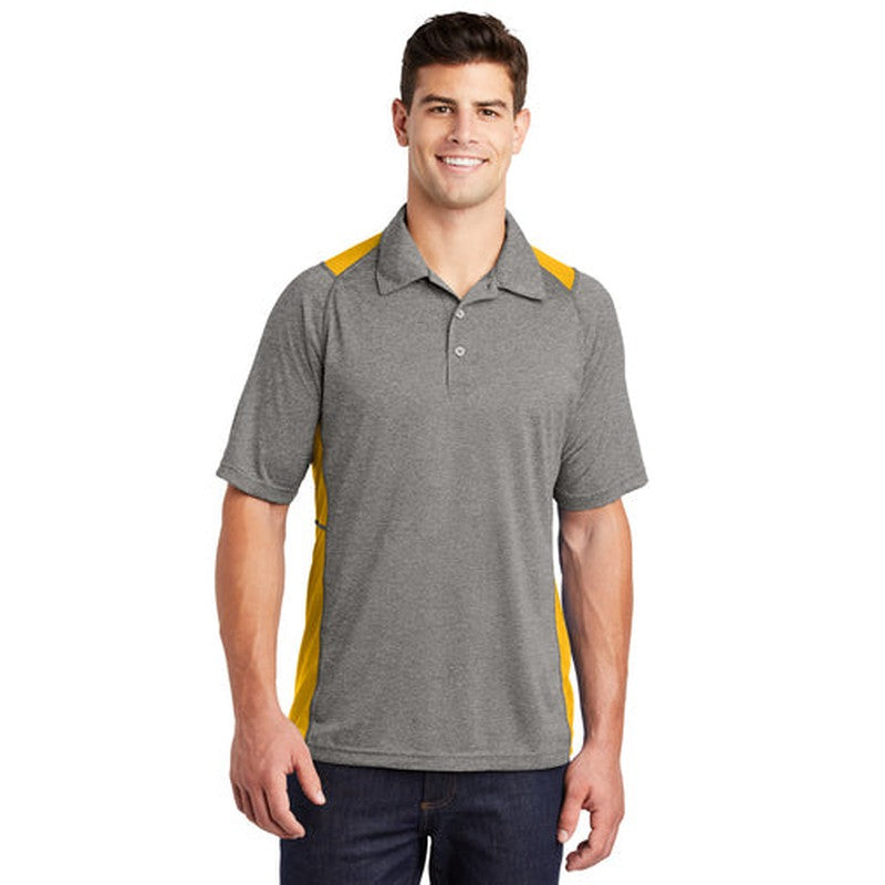 NEW INSIGNIA - Sport-Tek® Heather Colorblock Contender™ Polo - Vintage Heather/ Gold