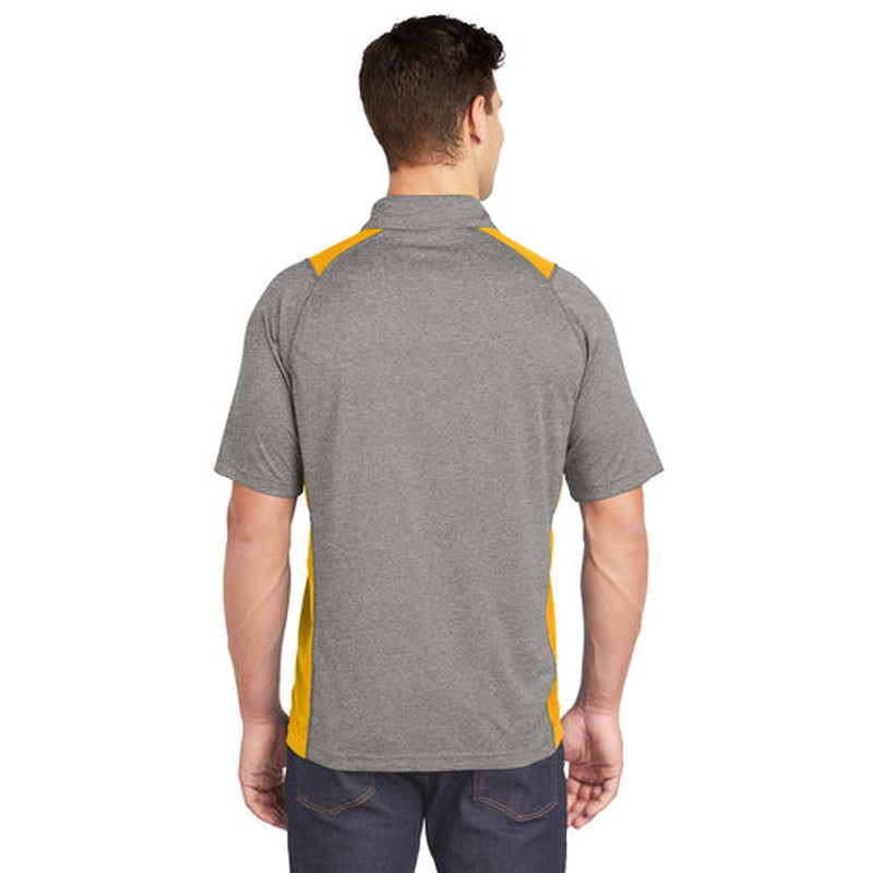 NEW INSIGNIA - Sport-Tek® Heather Colorblock Contender™ Polo - Vintage Heather/ Gold