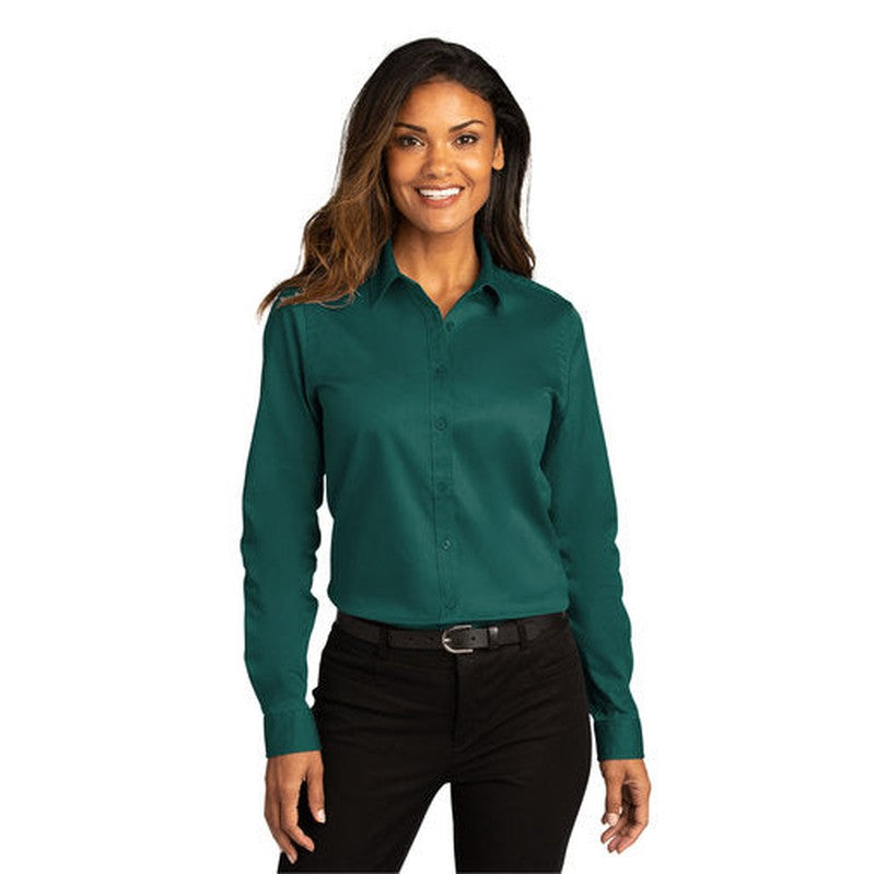 NEW INSIGNIA - Port Authority® Ladies Long Sleeve SuperPro React ™ - Marine Green