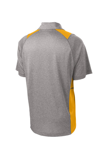 NEW INSIGNIA - Sport-Tek® Heather Colorblock Contender™ Polo - Vintage Heather/ Gold