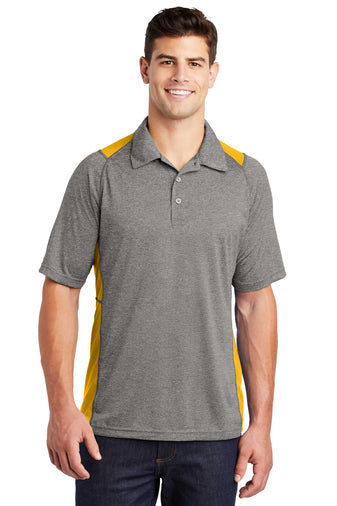 NEW INSIGNIA - Sport-Tek® Heather Colorblock Contender™ Polo - Vintage Heather/ Gold