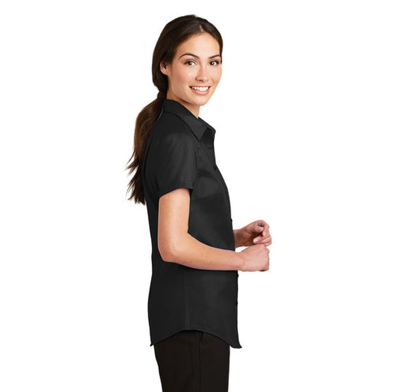 NEW INSIGNIA - Port Authority® Ladies Short Sleeve SuperPro™ Twill Shirt - Black