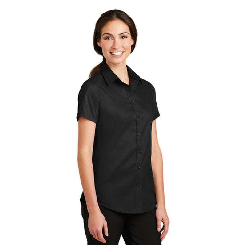 NEW INSIGNIA - Port Authority® Ladies Short Sleeve SuperPro™ Twill Shirt - Black