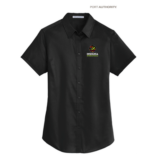 NEW INSIGNIA - Port Authority® Ladies Short Sleeve SuperPro™ Twill Shirt - Black