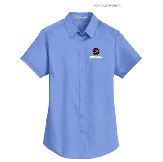 NEW INSIGNIA - Port Authority® Ladies Short Sleeve SuperPro™ Twill Shirt - Ultramarine Blue