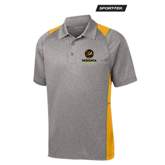 NEW INSIGNIA - Sport-Tek® Heather Colorblock Contender™ Polo - Vintage Heather/ Gold